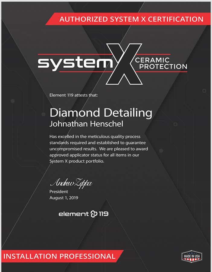 Certified Installer System X Ceramic Protection - Diamond Detailing